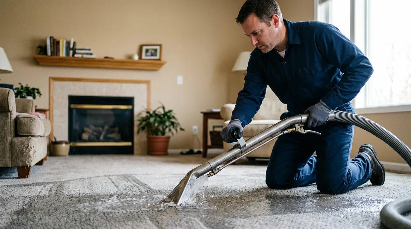 Water damage restoration technician working near Rice, TX